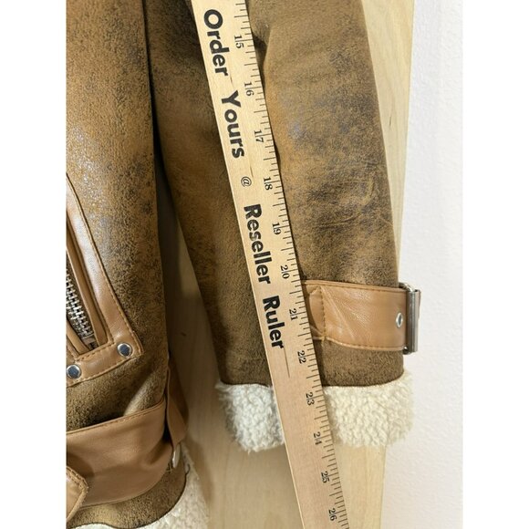 AVEC LES FILLES Coat Worn On TV Eden McCoy Camel Faux Shearling Jacket Moto XS - Picture 10 of 16